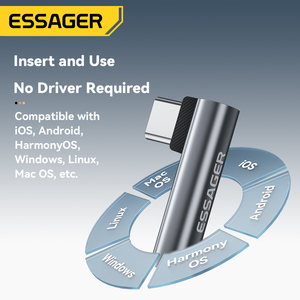 ESSAGER ES-OTG27 L Forme Angle de Courbure <span class=keywords><strong>Usb</strong></span> C Audio <span class=keywords><strong>Jack</strong></span> Aux Casque Otg <span class=keywords><strong>Adaptateur</strong></span> Mâle Type C à 3.5mm Audio <span class=keywords><strong>Adaptateur</strong></span> Convertisseur - Product Image 3