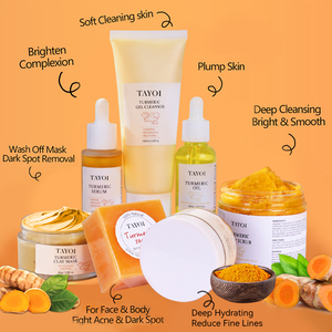 Viso <span class=keywords><strong>Anti</strong></span>-<span class=keywords><strong>Acne</strong></span> invecchiamento rimozione macchie scure cura della pelle del viso Tumeric Set Private Label sbiancante curcuma cura della pelle Set per le donne - Product Image 1