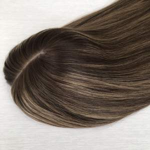 Qingdao Factory European 100% Virgen Cutícula Cabello Mutidireccional Parte libre Kosher Kippa Otoño Base de seda judía Topper - Product Image 1