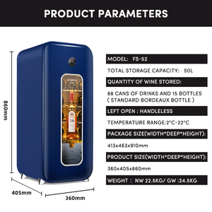 Vinopro Custom colorato vino e cantina di birra per uso domestico 22 bottiglie Wine Cabinet 50L Wine Fridge Cooler - Product Image 4