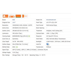 1000:1 NV160WUM-NH4, 300 Cd/<span class=keywords><strong>M</strong></span>² Geen Aanraking 16:10 Laptop Lcd-Scherm Module 1920*1200 Wled Edp 30 Pins 63% Srgb - Product Image 6