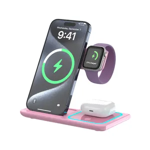 Foldable 3 In 1 Charging Stand Universal Portable Fast Qi Wireless Phone Charger Lamp For Iphone