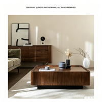Table basse en bois massif noyer noir, design minimaliste nordique-italien, table d'appoint carrée pour salon
