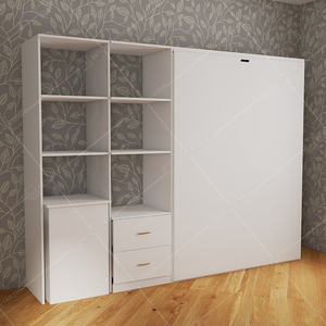 Lit invisible multifonctionnel sur mesure avec armoires de rangement et espace de bureau, design mural Murphy pour gagner de la place - Product Image 5
