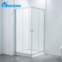 Weisdon 5 ans de garantie Chrome verre trempé double porte coulissante encadrée salle de douche en aluminium carré