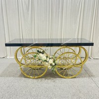 Plateau en MDF noir doré en acier inoxydable, décoration d'événements, Table à gâteaux avec roulettes