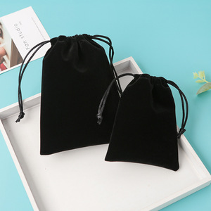 Sacs à bijoux en velours noir avec cordon de serrage, emballage intérieur rectangulaire pour bijoux, bracelets, cosmétiques, téléphones portables, banques d'alimentation - Product Image 1