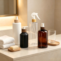 Botol Kosmetik Ramah Lingkungan dari Bambu Kosong dan Plastik PET Amber 120ml - 500ml Botol Semprot Bambu