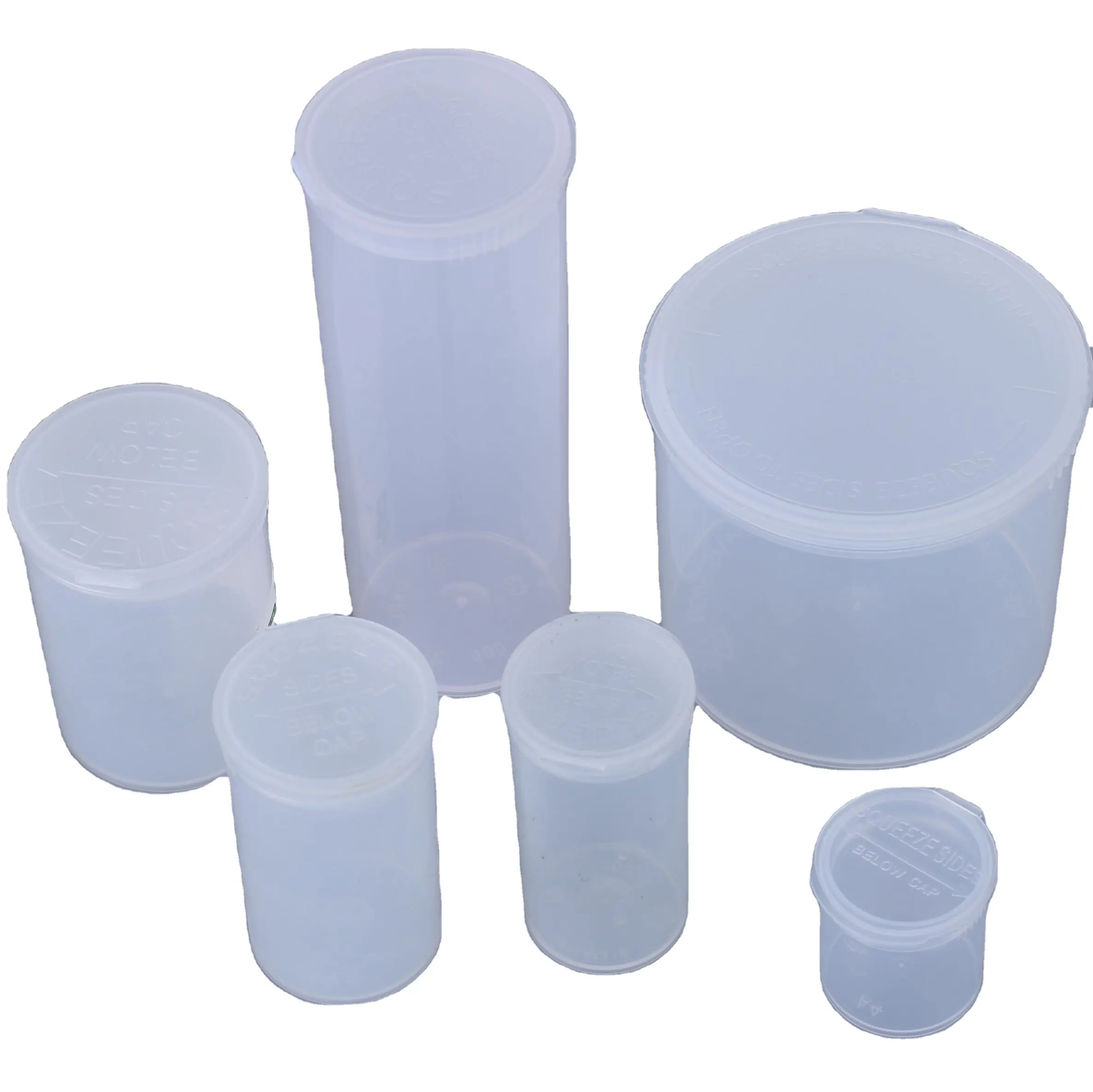 Venta caliente Pop Top Containers PP Tubos de plástico con resistente a los niños