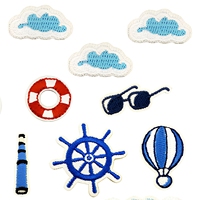 Patch brodé à thème marin, motif Nuage marin, Cocotier, Bouée, Bateau, avec support thermocollant pour étiquette de bagage et décoration de sac