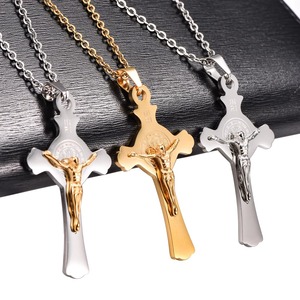 Collier pendentif croix de Jésus en acier inoxydable religieux pour femmes et hommes, chaîne avec breloques crucifix chrétien, bijoux amulette de foi en métal - Product Image 1