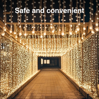 Rideau de lumières LED blanches HD 3x3m pour décoration de fenêtre intérieure/extérieure IP44 Blanc neutre Cuivre Alimenté par batterie rechargeable