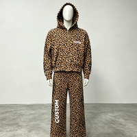 Ensemble de survêtement en coton French Terry personnalisé, coupe ample, imprimé léopard, sweat à capuche zippé et pantalon de jogging, ensemble 2 pièces pour homme