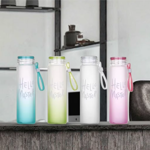 Logotipo personalizado Botella 500ml de <span class=keywords><strong>agua</strong></span> de vidrio de borosilicato <span class=keywords><strong>Forma</strong></span> de cilindro de color degradado con mango de silicona Caja de tapa de PC esmerilada Embalaje - Product Image 6