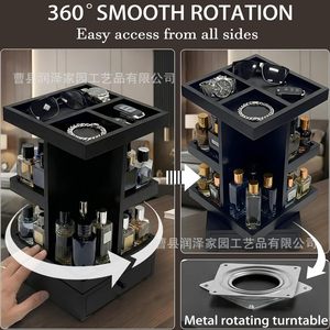 Rotating Storage Rack With Drawers 3 Layers Black <b>Desktop</b> Organizer For Perfume Watch Glasses Home Office Use - Product Image 4