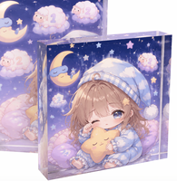 Vente en gros de briques en acrylique transparentes de 20 mm, impression UV personnalisée, dessins animés, artisanat en plastique pour cadeaux d'anniversaire et décoration