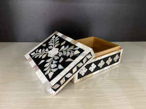 Dernière moderne Super MDF os incrustation Zigzag motif carré boîte à bijoux vente d'exportation et boutique utilisation avec emballage en carton - Product Image 2