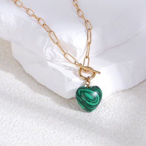 Colgante de Cadena con Eslabones en Forma de Corazón, Chapado en Oro y Plata, de Acero Inoxidable, Personalizado OEM/OEM, Unisex, de Ágata Natural, en Stock, de Moda - Product Image 4