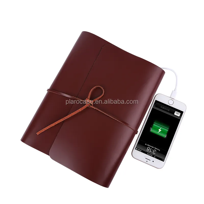 Cuaderno de cuero genuino personalizado, Notebook con Banco de energía