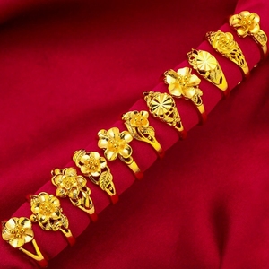 <span class=keywords><strong>Bague</strong></span> pour <span class=keywords><strong>femme</strong></span> en plaqué <span class=keywords><strong>or</strong></span> <span class=keywords><strong>jaune</strong></span> 24 ct, fleur rose, classique, fiançailles, <span class=keywords><strong>mariage</strong></span>, cadeau d'anniversaire - Product Image 2