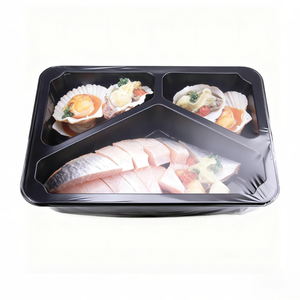 Con dấu nhiệt màu đen 3 tế bào compartements khay nhựa thịt khay dùng một lần tiêu chuẩn siêu thị thịt gia cầm thực phẩm đông lạnh khay - Product Image 1