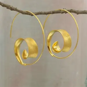 CAOSHI Perhiasan Pernyataan Pesta Wanita Baru Anting Hoop Kawat Bentuk Spiral Anting Unik Gaya Bohemia Vintage Wanita Anting-Anting