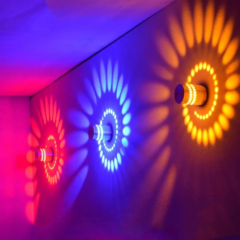 Candelabro moderno y Simple para interiores, lámpara LED de pared con orificio en espiral, de montaje en pared, luz nocturna plateada