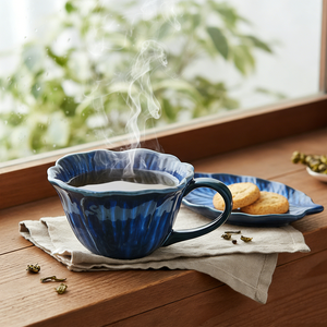 Service de vaisselle en céramique Série Fleur Bleue Réactive – Assiettes, bols, tasses <span class=keywords><strong>et</strong></span> soucoupes de luxe léger, best-seller pour la maison - Product Image 5