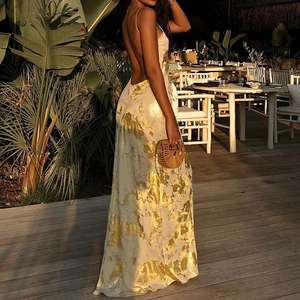 Nuevo Vestido Largo Sexy de Fiesta para Mujer con Tirantes Finos y Espalda Descubierta, Estampado Dorado, a la Moda - Product Image 2