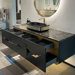 <span class=keywords><strong>GODI</strong></span> oro negro con lavabo individual y espejo, tocador moderno, tocador de baño de lujo montado en la pared - Product Image 3