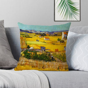 Housse de coussin à fermeture éclair en polyester/lin, motif <span class=keywords><strong>peinture</strong></span> célèbre de Van Gogh, Nuit étoilée, Tournesol, style nordique - Product Image 2