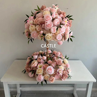 D-FB001 mariage fleurs en soie boule de fleurs rouges centres de Table florale artificielle grande boule de fleurs pour la décoration de fête d'événement
