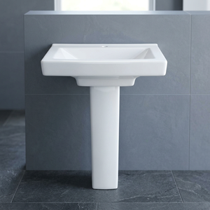 Lavabo de Cerámica Blanca de Calidad de Exportación con Pedestal, Montado en la Pared, para Baño - Product Image 3