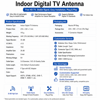 Antenne HDTV intérieure amplifiée 4K 1080P, alimentée par USB, 35dBi, câble de 3,5 m, chaînes gratuites, sans frais mensuels, plug and play, portée de 200 milles