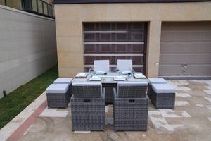 Đa chức năng ngoài trời Patio đồ nội thất phong cách hiện đại mây lửa hố sofa và bàn ăn thiết lập với firepit và kim loại ghế - Product Image 4