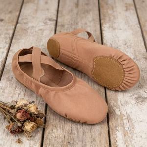 Chaussons de danse marron hautement élastiques à semelle fendue pour filles, en toile extensible, pour la danse classique - Product Image 1