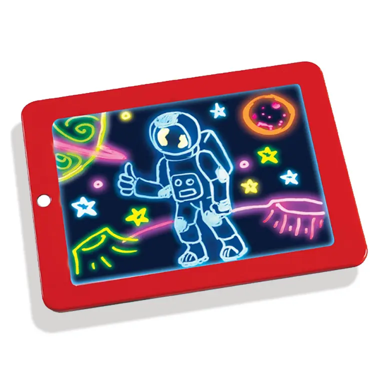 Children Art Educational 3D Graphics Clipboard Fluorescence Painting Magic Drawing Pad LED Writing Board Tablet Set With Light