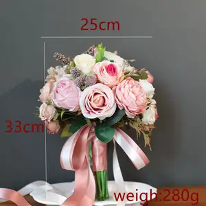 ローズピンクのボール型シルクローズ花嫁介添人姉妹ウェディングブーケウェディングフラワー卸売装飾