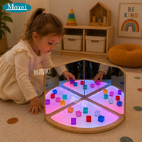 Table lumineuse sensorielle Montessori en bois avec panneaux miroir et LED pour l'apprentissage précoce