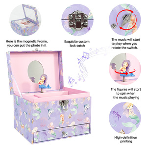 Boîte à musique sirène personnalisée avec cadre photo - Boîte à bijoux pour enfants avec tiroir pour affichage de photos - Cadeau d'anniversaire pour filles - Product Image 5