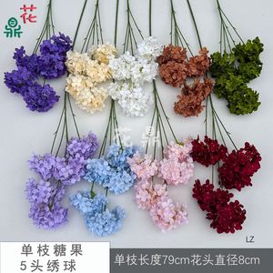 ดอกไฮเดรนเยียผ้าไหม ก้านเดี่ยว สีลูกกวาด 3 หรือ 5 หัว ตกแต่งงานแต่งงาน สมจริง - Product Image 2
