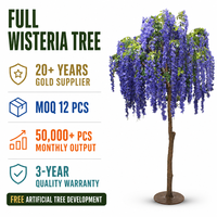 Arbre artificiel de glycine, fausses fleurs bleues et violettes, fleurs suspendues, feuilles vertes, décoration pour mariage, hôtel, événement, vente en gros