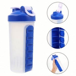 Botella de Agua Deportiva Personalizada para Gimnasio, Portátil, Reutilizable, de 600 ml, de Polipropileno, con Organizador de Pastillas Semanal de 7 Días - Product Image 4