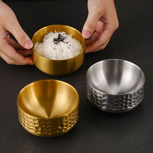Bol à double paroi en acier inoxydable 304, motif martelé, de haute qualité, isolé, doré, pour soupe, salade et fruits - Product Image 4