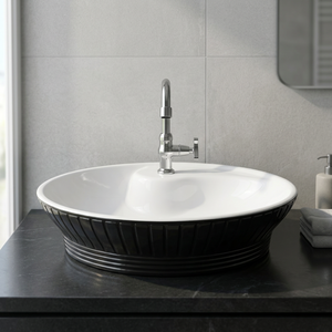 Lavabo de table rond en marbre blanc imprimé poisson Lavabo de salle de bain en céramique moderne Lavabo de comptoir en porcelaine - Product Image 3