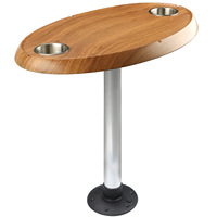 Pied de table ovale elliptique pour bateau marin avec support de verre intégré et système de fixation par filetage, idéal pour yacht, ponton et bateau de plaisance