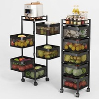 Chariot de rangement de cuisine rotatif en gros, panier en maille multi-niveaux, chariot organisateur de légumes et fruits avec roues universelles