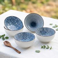 Bol en céramique à nervures verticales Boyou, motif bleu-blanc, design contemporain, origine Shandong, ensemble de vaisselle
