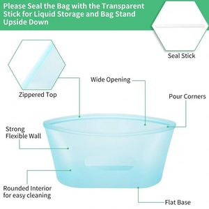 Reusable Freshess clear Ziplock Silicone Airtight Bag Food <b>Storage</b> & and Container Sets for Food Packaging <b>Camping</b> - Product Image 5