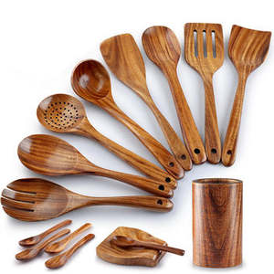 Cucharas de madera de teca personalizadas de fábrica de 15 piezas para cocinar, juego de utensilios de cocina, espátula de madera, cuchara ranurada para Pasta - Product Image 1